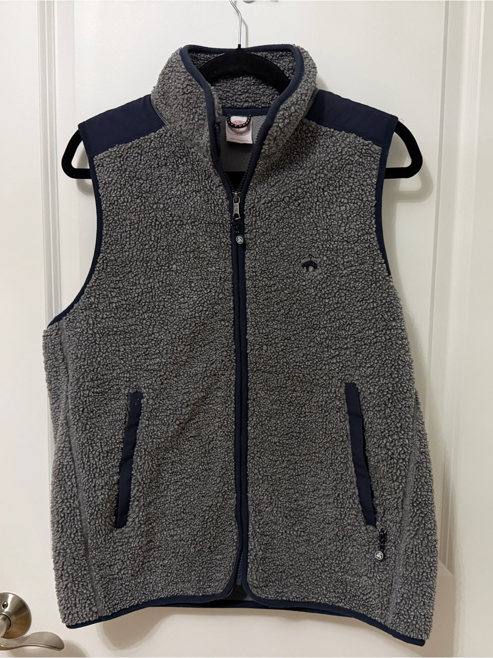 Brooks Brothers Gray Sherpa Vest with Navy Trim
